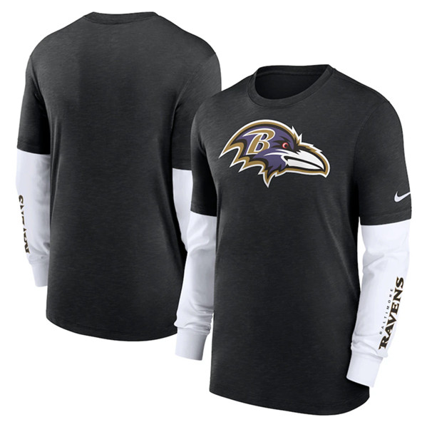 Men's Baltimore Ravens Heather Black Slub Fashion Long Sleeve T-Shirt